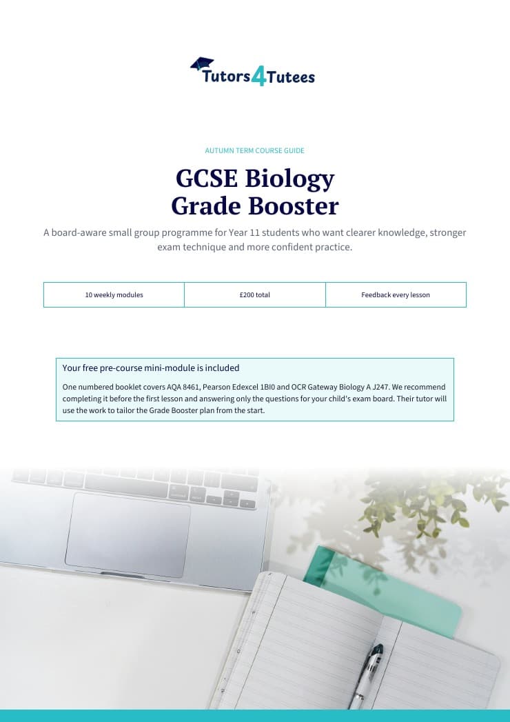 GCSE Biology Grade Booster Autumn Term course guide cover